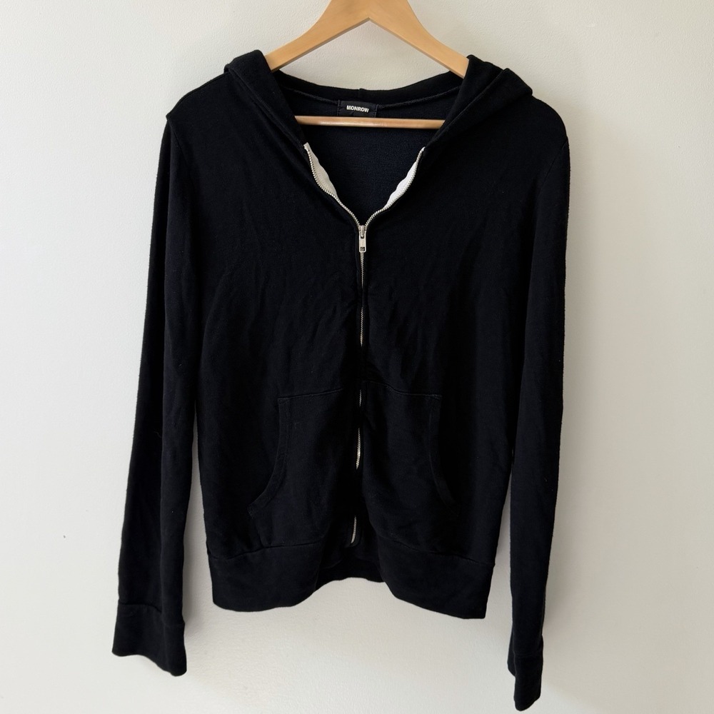 Monrow Zip Hoodie Womens Large Black Lightweight Soft Casual USA